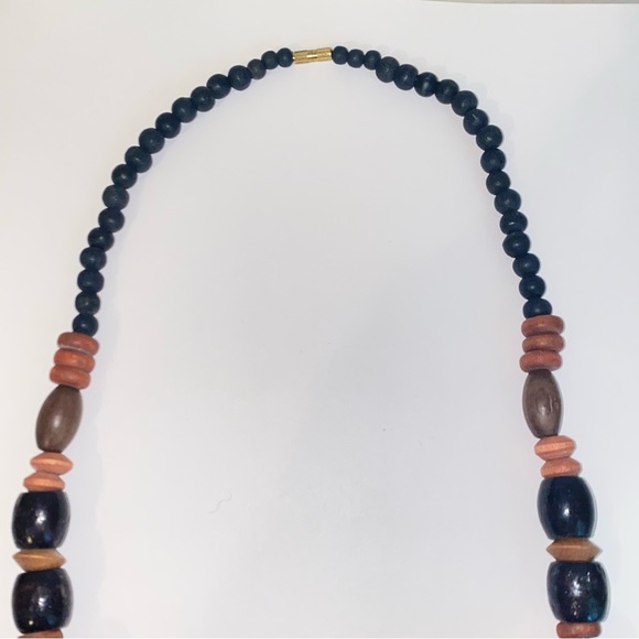 Vintage Brown & Orange Chunky Wood Beaded Statement Necklace BoHo Retro - Picture 3 of 6